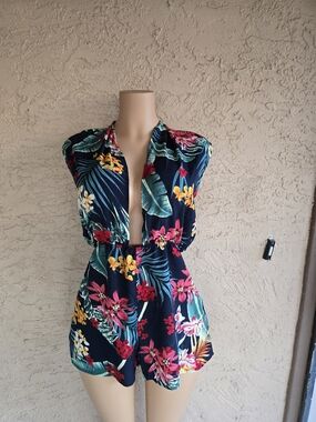 Floral Navy Tropical Halter Romper